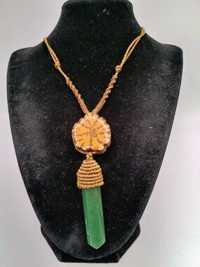 Handmade Macrame Necklace with Natural Green Stone and Ayahuasca Flower